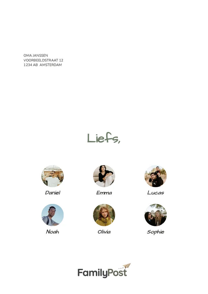 The back cover: 'With love,' above the photo and name of every family member who contributed