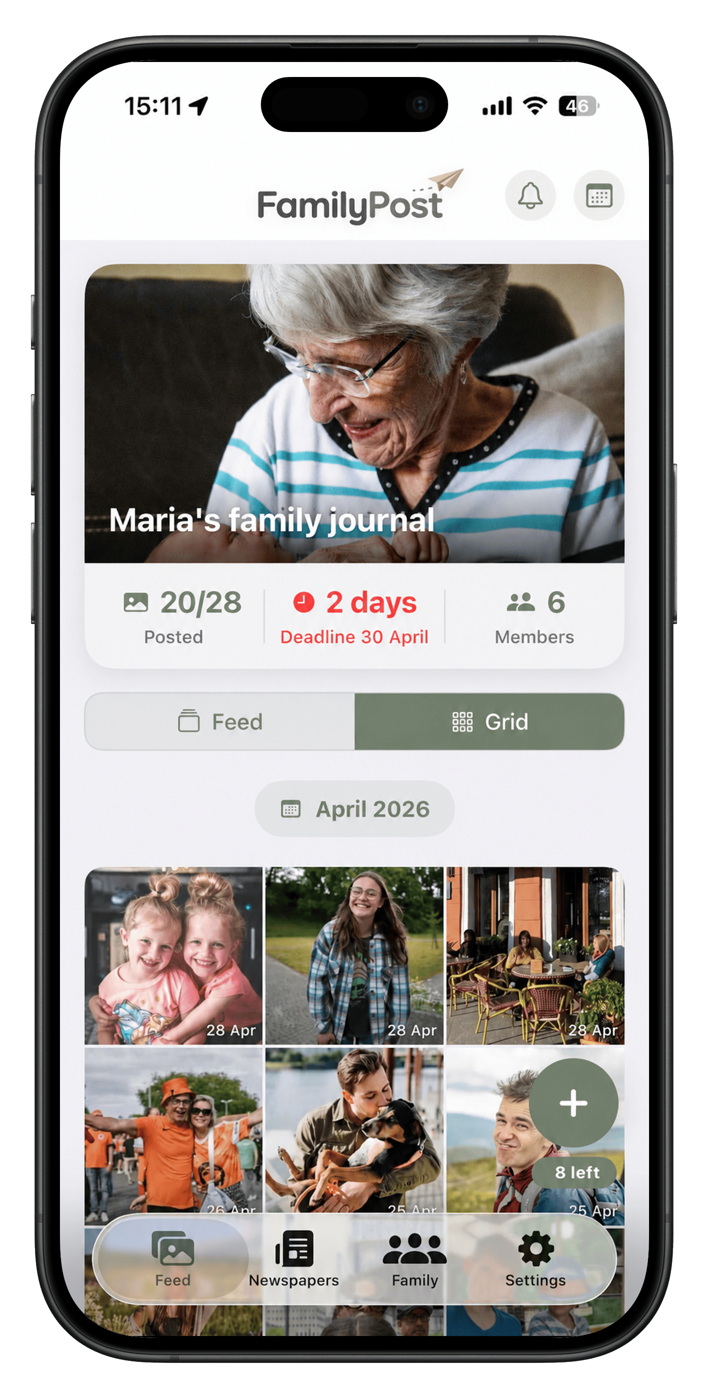 The FamilyPost app shown on a phone