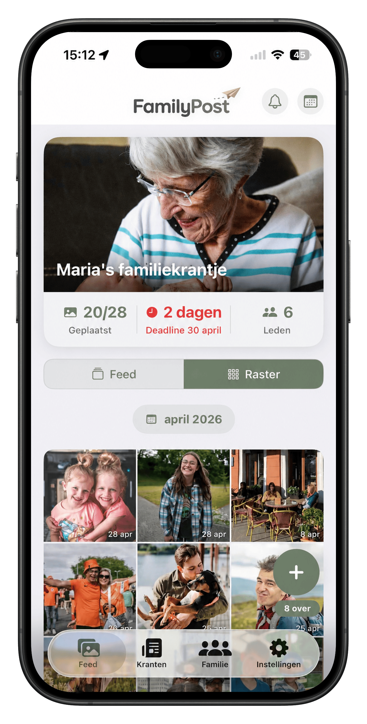 De FamilyPost-app op een telefoon